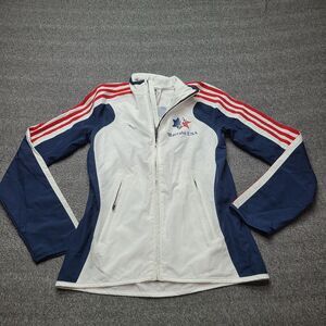 Adidas Jacket Womens XS White Blue Maccabi USA Full Zip 19th Maccabiah Polyester